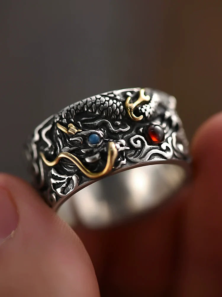 Buddha3bodhi Auspicious Dragon Playing with Pearl 925 Silver Ring
