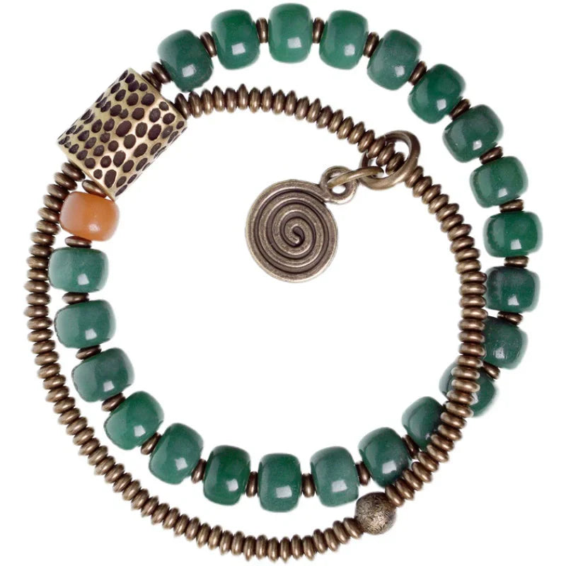 Double-Layer Bodhi Beads& Brass Bracelet Calming Stress-Relief Stack for Women