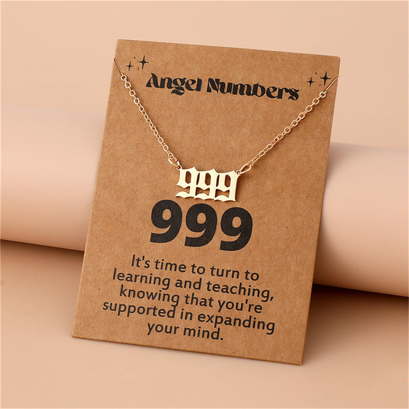 Angel Number Necklace, Gold-Plated Stainless Steel 111–999 Angel Number Clavicle Chain Necklace