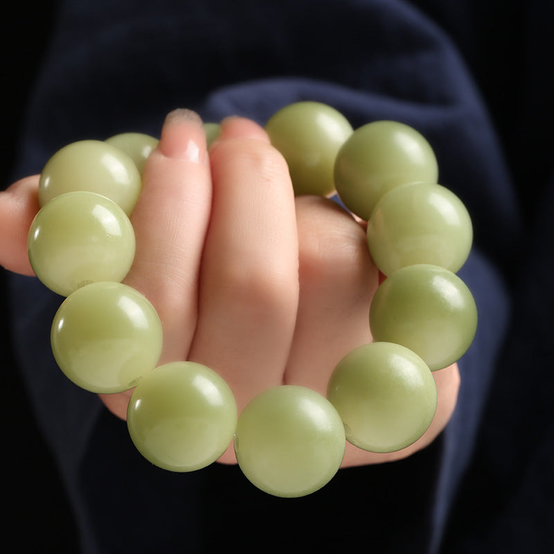 Natural Bodhi Buddha Beads  Beads Large Green Jade Bodhi Round Bead Bracelet