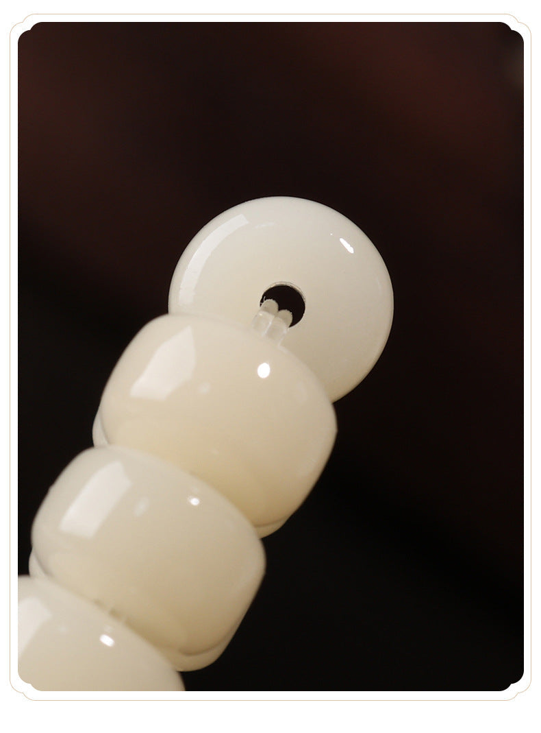 Straight-Cut White Jade Bodhi Root 108 Mala (9×6mm) – Clean & Minimalist Design