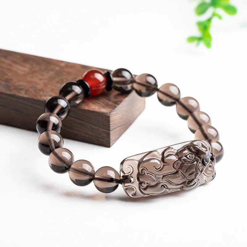 Natural Iced Obsidian Pixiu Wealth and Protection Bracelet