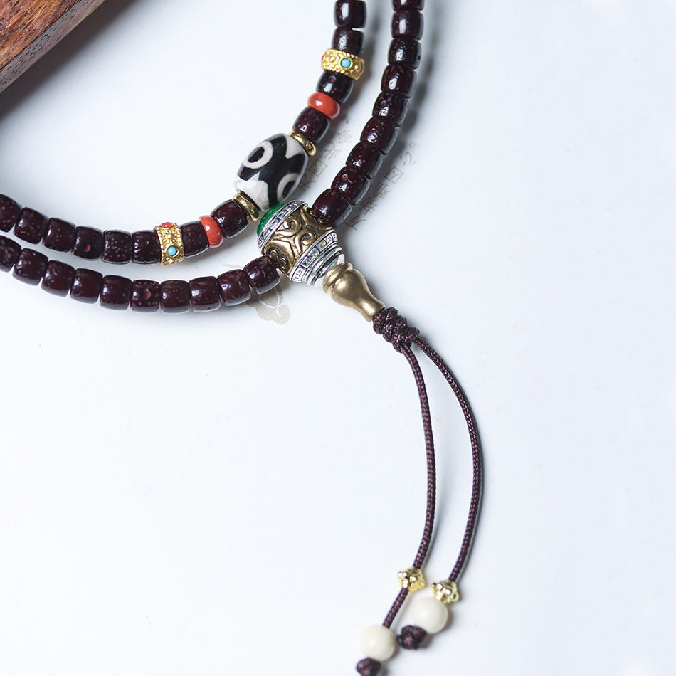 Cinnabar-Infused Star and Moon Bodhi 108 Mala Beads Bracelet