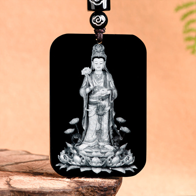Natural Aged Black Jadeite Pendant – Eight Guardian Birth Buddhas Zodiac Statue, Unisex, Customizable Design