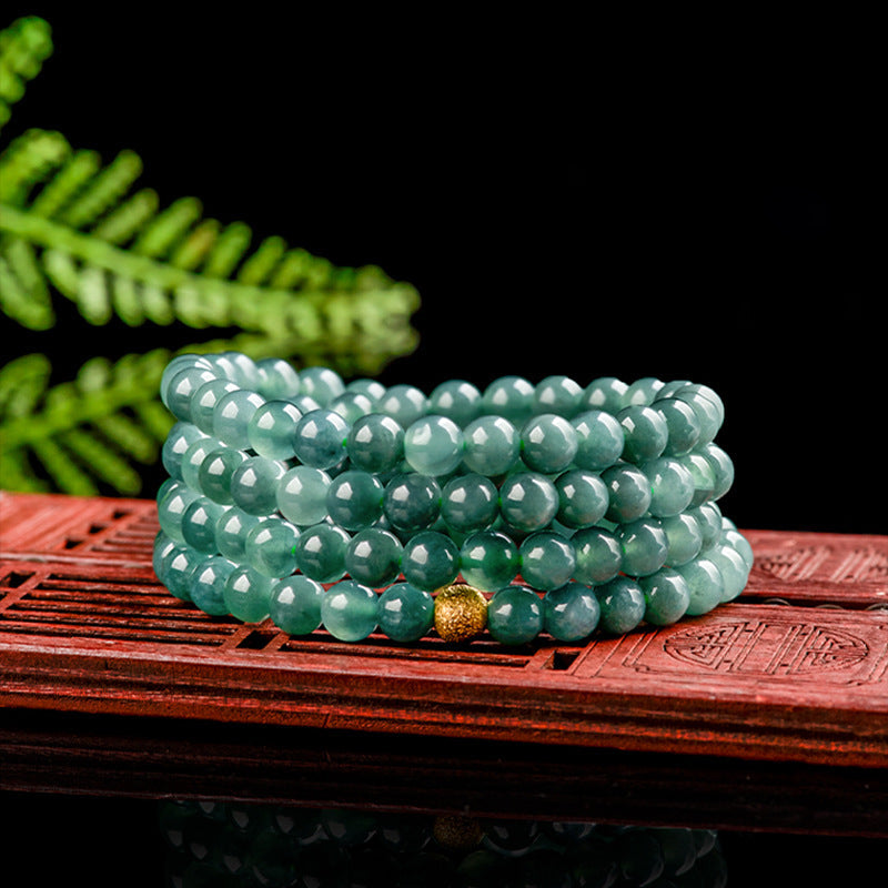 Natural A-Grade Blue Water Jadeite Bead Necklace – 6mm Round Jade Beads, Triple-Strand Bracelet Option