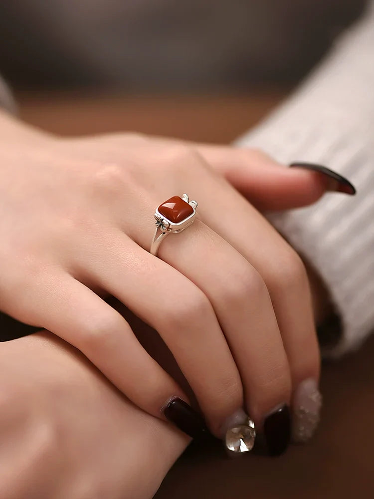 Buddha3bodhi 925 Silver Small Square Nanhong Ring (Women's)