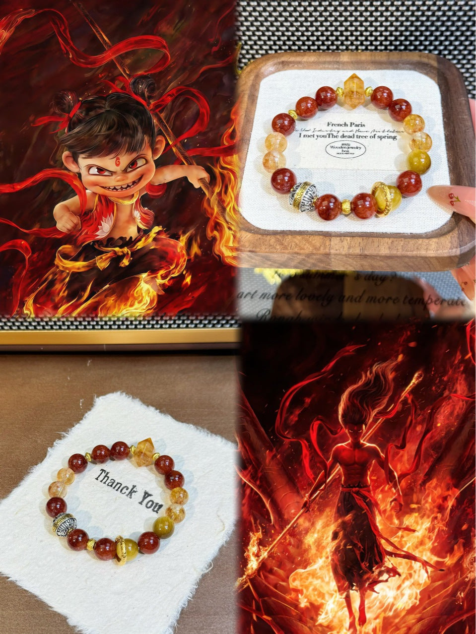 Nezha Energy Bracelet Citrine Crystal Tiger's Eye Dark Red Hematoid Bracelet