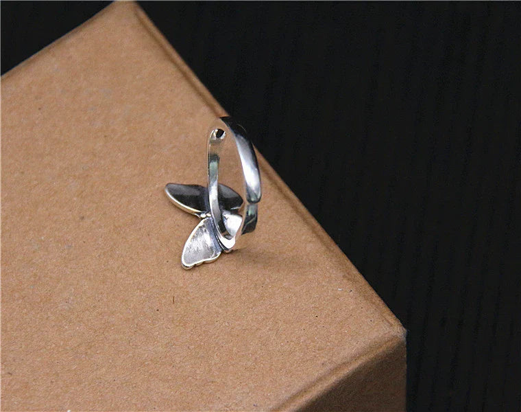 Vintage S925 Sterling Silver Adjustable Butterfly Ring for Women