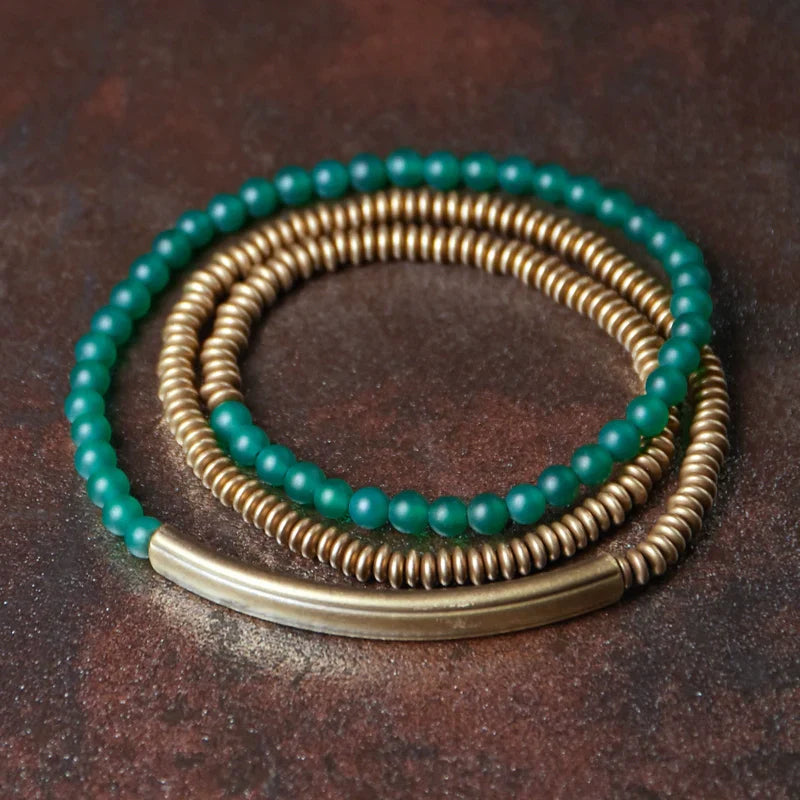 Tibetan Agate & Brass Multi-Layer Bracelet · Couple Jewelry for Grounding & Passion · 4 Colors Available