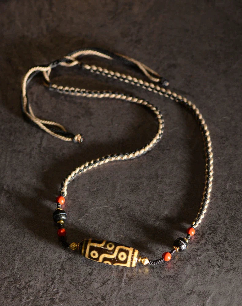 Charm Dzi Beads Necklace Tibetan Hand-Woven Dzi Stone Beads