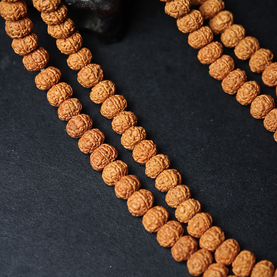 Premium Six-Petal Double Dragon Pattern Rudraksha 108 Mala Beads Bracelet