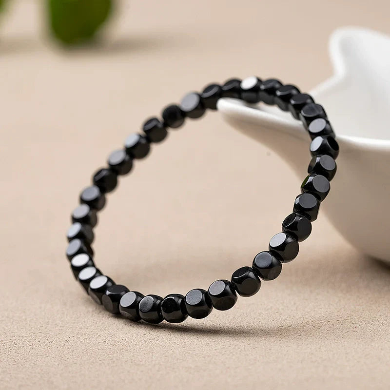 Natural Black Agate Hexagonal Bead Bracelet Unisex Couple Design