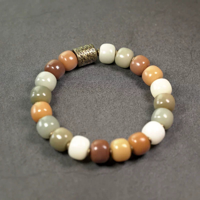 Multi-Colored Bodhi Seed & Brass Bead Bracelet – Stress Relief Wrist Mala