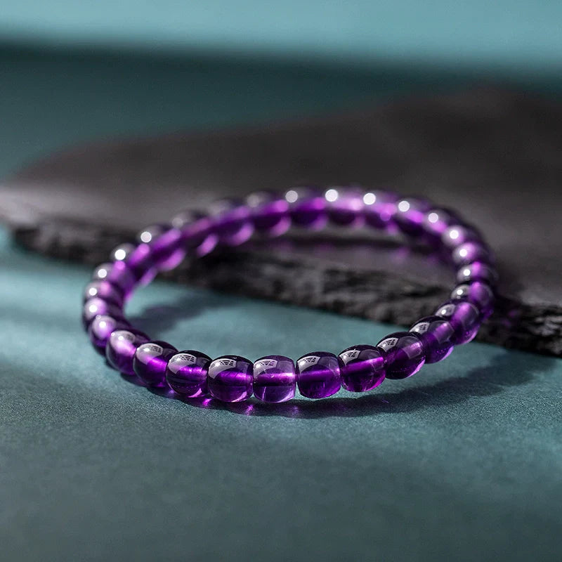 Natural Uruguayan Amethyst Bracelet - 5-8mm Purple Single-Strand Beaded Bracelet
