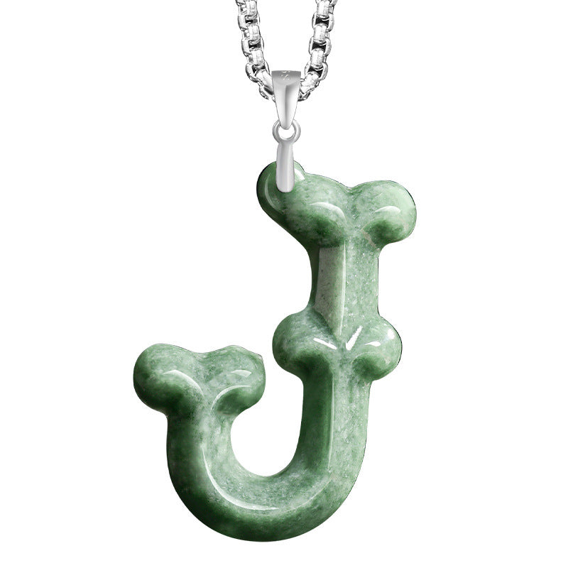 Natural A-Grade Jadeite Letter Pendant – S925 Silver Setting, Ice-Type Jade, Hip-Hop & Personalized Style