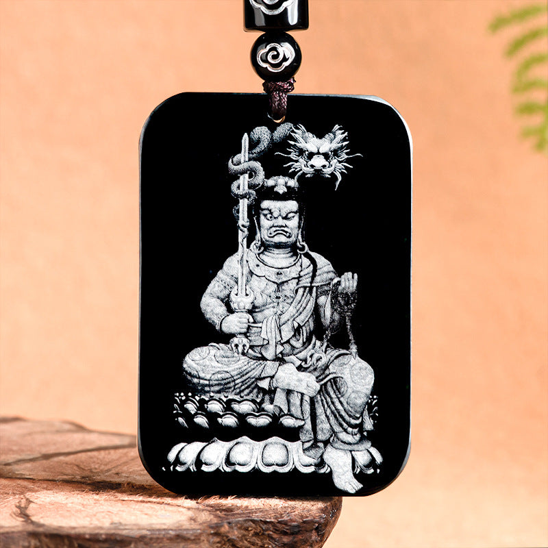 Natural Aged Black Jadeite Pendant – Eight Guardian Birth Buddhas Zodiac Statue, Unisex, Customizable Design