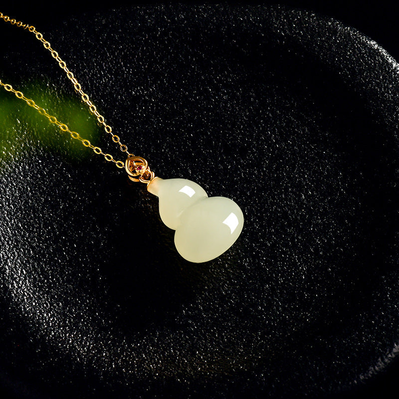 Natural Aged Hetian White Jade Gourd Pendant for Women