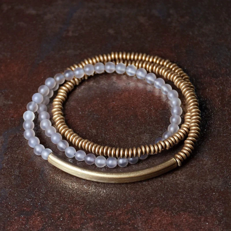 Tibetan Agate & Brass Multi-Layer Bracelet · Couple Jewelry for Grounding & Passion · 4 Colors Available