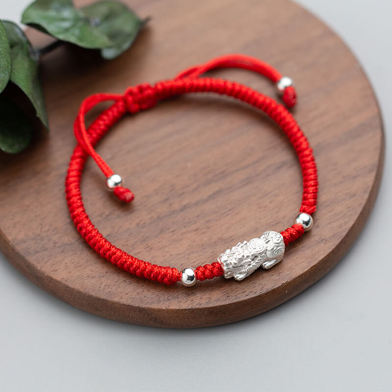 Buddha & Karma Red String Silver Pixiu Bracelet - Attract Windfall Luck