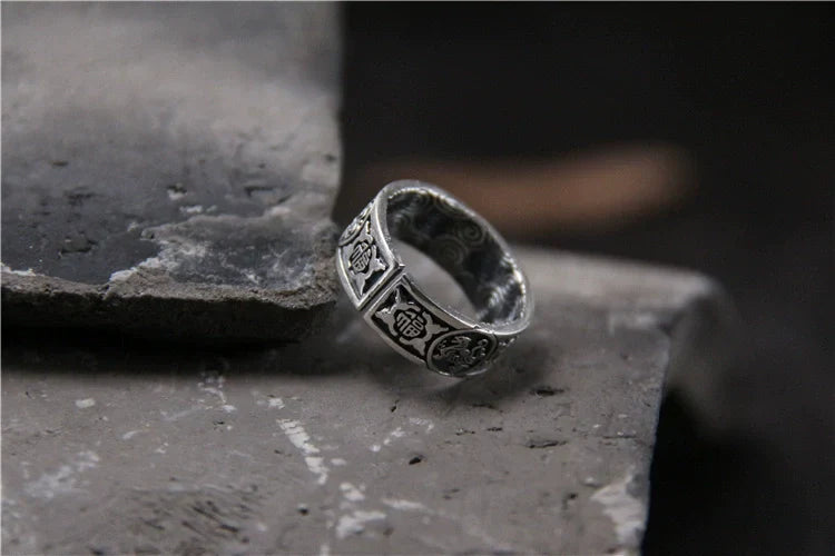 Buddha3bodhi Handmade Sliver Ring Retro and Old Lucky Character Four Divine Beast Ring