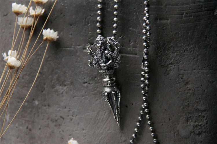 S925 Sterling Silver Personalized Necklace Pendant Elephant Trunk God of Wealth Vajra Pestle Pendant