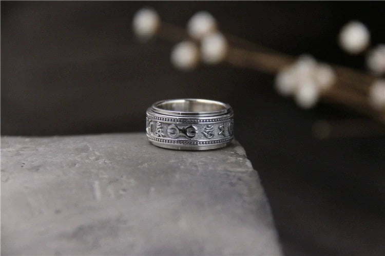 Rotatable Six-Character Mantra Ring s925 Sterling Silver Ring