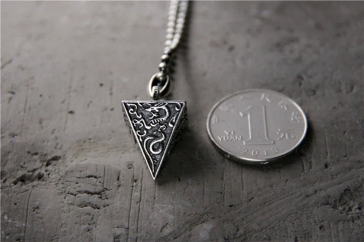 925 Sterling Silver Four Mythical Beasts Pyramid Pendant for Men