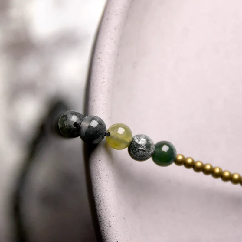 Vintage Multi-Layer Moss Agate & Yellow Jade Bead Bracelet – Buddhist Wrap Bracelet