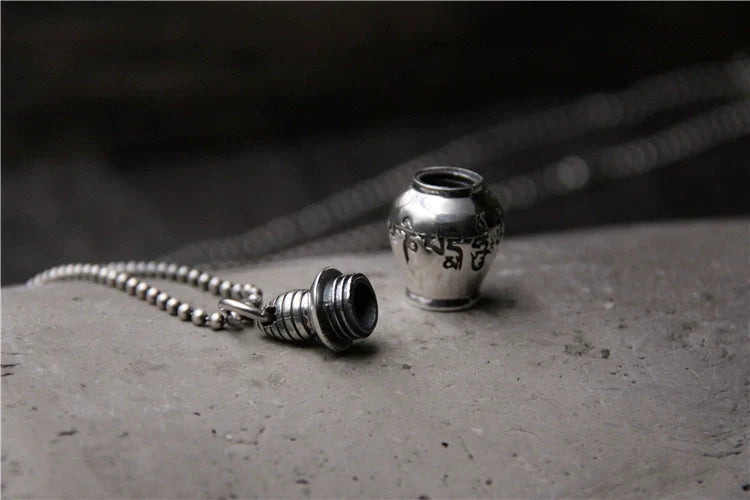 S925 Sterling Silver Six Characters Mantra Gawu Box Cinnabar Bottle Pendant
