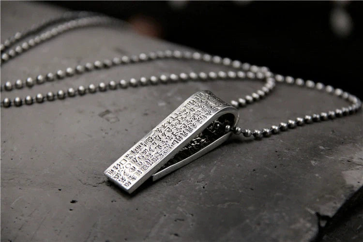 S925 Sterling Silver Retro Pure Silver Heart Sutra Pendant