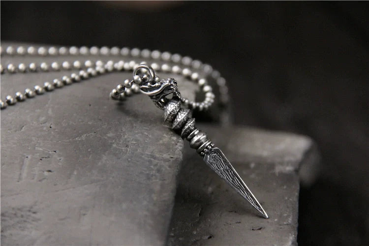 Vajra Pestle Dragon Necklace Pendant Female S925 Sterling Silver Retro Pendant Tibetan Buddha Dharma Artifact Guardian Silver Pendant