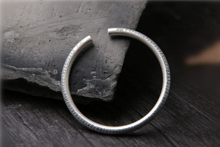 S999 Sterling Silver Retro Style Bracelet Men's Pure Silver Heart Meridian Open Bracelet