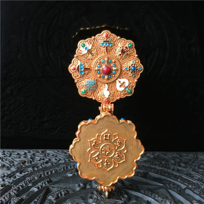 Tibetan Eight Treasures Six-Character Mantra Gau Box Tibetan Necklace Pendant with Gilt Craftsmanship