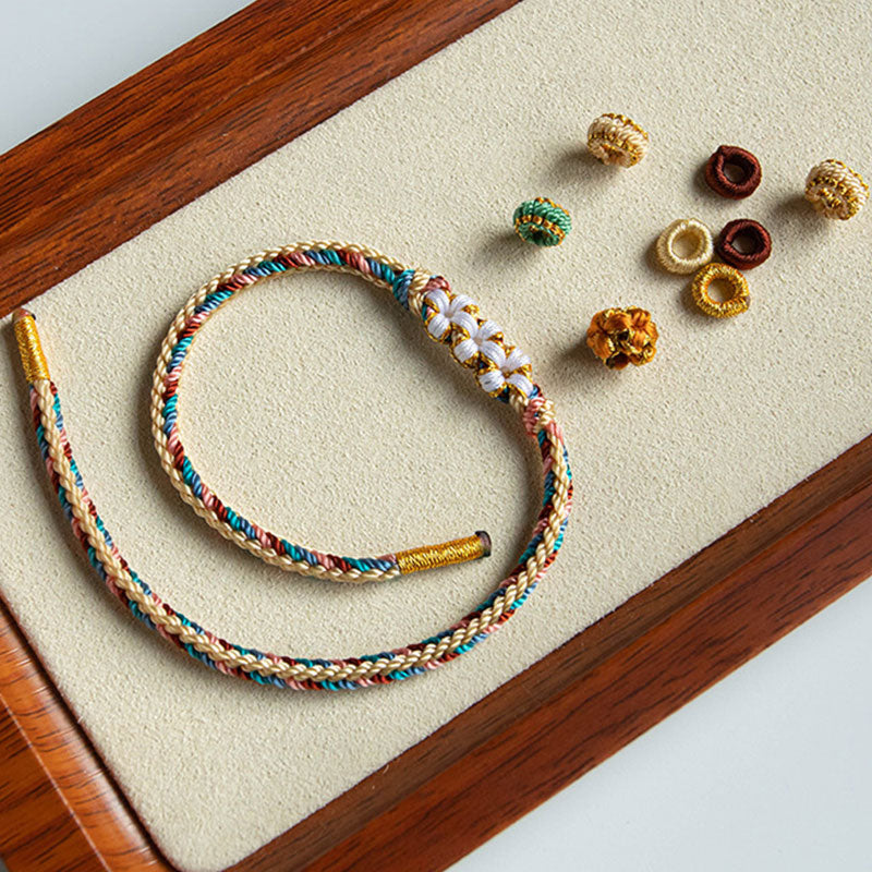 Wear FengShui Handmade Dunhuang Color Peach Blossom Pattern Braid String Bracelet