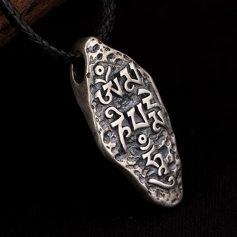 Wear FengShui Tibetan 925 Sterling Silver Om Mani Padme Hum Dorje Vajra Engraved Strength Necklace Pendant