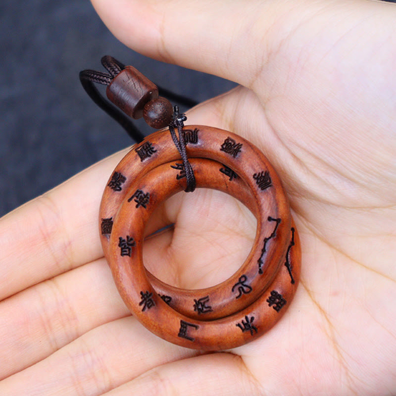 Wear FengShui Lightning Struck Jujube Wood Taoist Yin Yang Ring Qiankun Circle Leizu Taboo Luck Necklace Pendant
