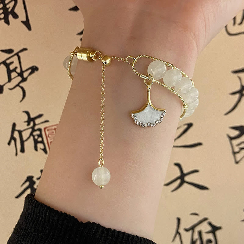 Wear FengShui Ginkgo Leaf Jade Bead Luck Bracelet
