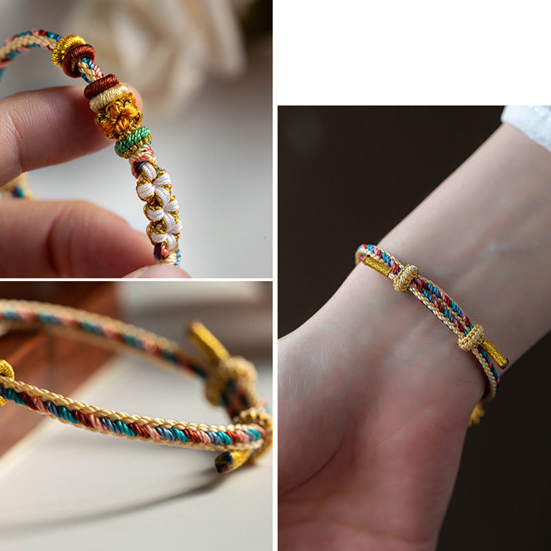Wear FengShui Handmade Dunhuang Color Peach Blossom Pattern Braid String Bracelet
