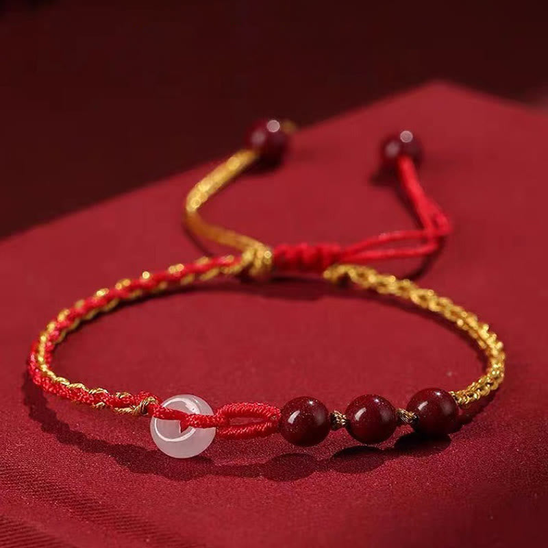 Wear FengShui Natural Cinnabar Jade Peace Buckle Blessing Bracelet