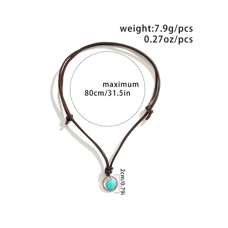 Wear FengShui Round Turquoise Stone Protection Strength Necklace Pendant