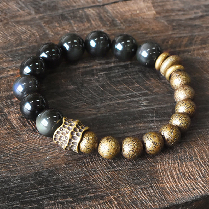 Wear FengShui Rainbow Obsidian Copper Bead Positive Transformation Bracelet