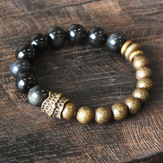 Wear FengShui Rainbow Obsidian Copper Bead Positive Transformation Bracelet