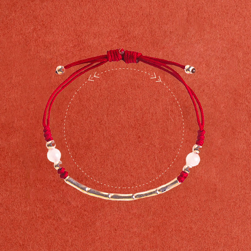 Wear FengShui 925 Sterling Silver Bamboo White Agate Red Agate Bead Protection String Braided Bracelet