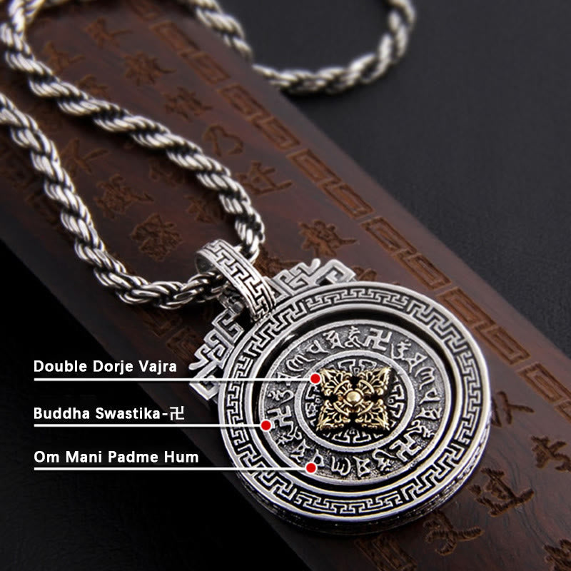 Wear FengShui Tibetan Om Mani Padme Hum Double Dorje Vajra Rotatable Purity Peace Necklace Pendant