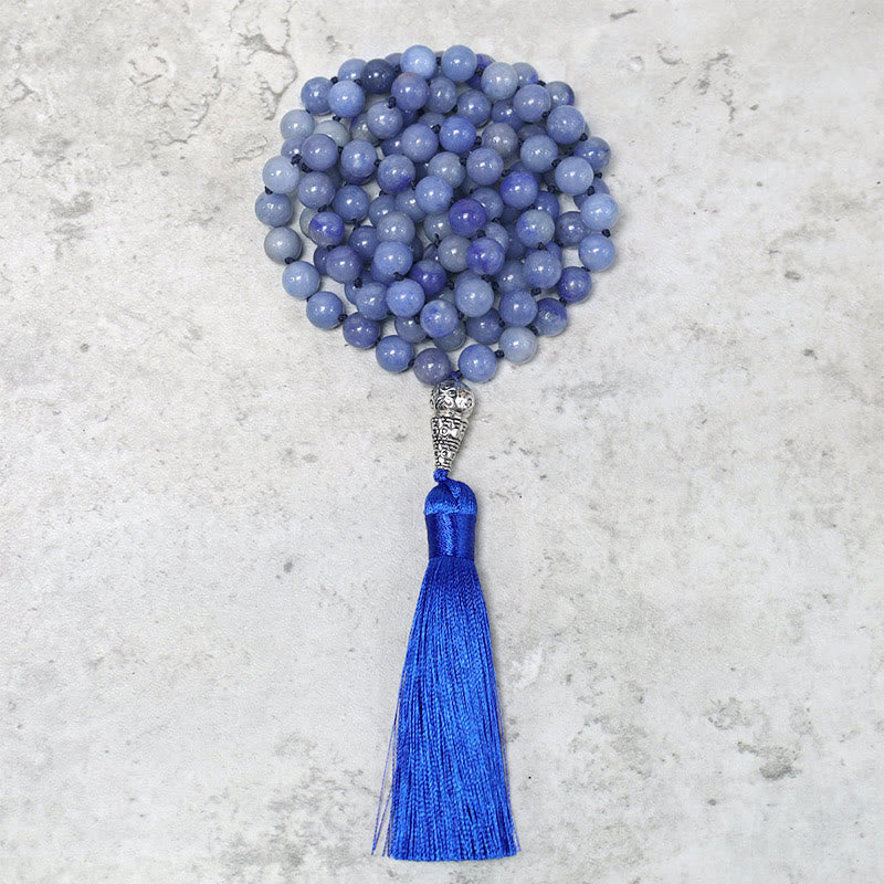 Wear FengShui 108 Mala Blue Aventurine Beads Yoga Meditation Prayer Beads Necklace