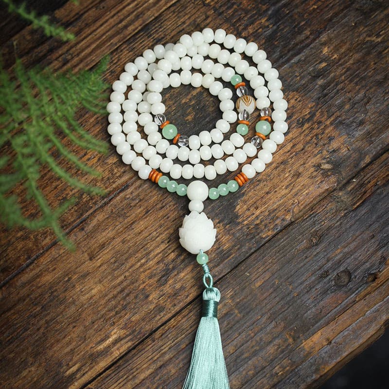 Wear FengShui White Bodhi Seed Mala 108 Beads Protection Bracelet