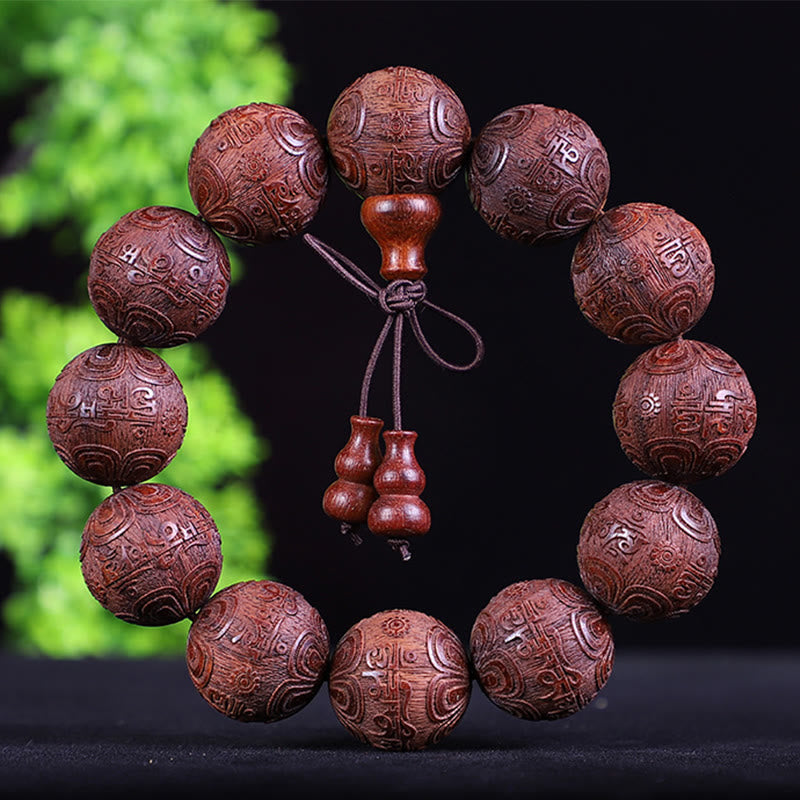 Wear FengShui Chinese Zodiac Rosewood Ebony Copper Coin PiXiu Carved Warmth Bracelet