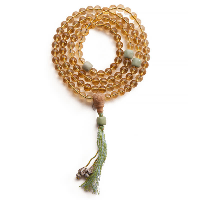 Wear FengShui 108 Mala Beads 925 Sterling Silver Citrine Sandalwood Turquoise Protection Prosperity Bracelet