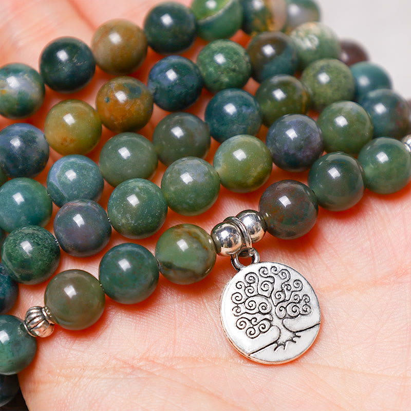 Wear FengShui 108 Mala Beads Indian Agate Lotus OM Buddha Tree of life Positive Calm Bracelet