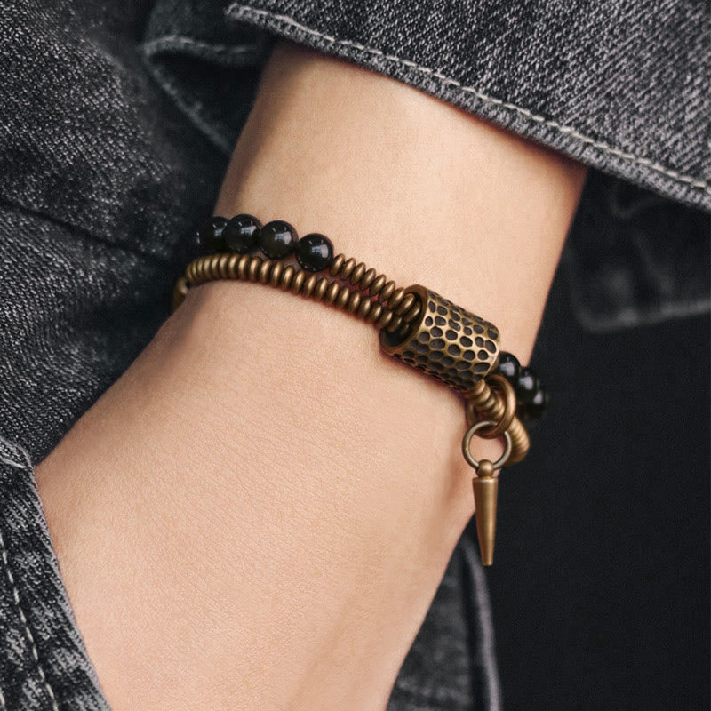 Wear FengShui Rainbow Obsidian Copper Inner Peace Healing Double Layer Bracelet